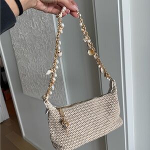 Woven Bag with Gold Chain + Seashells